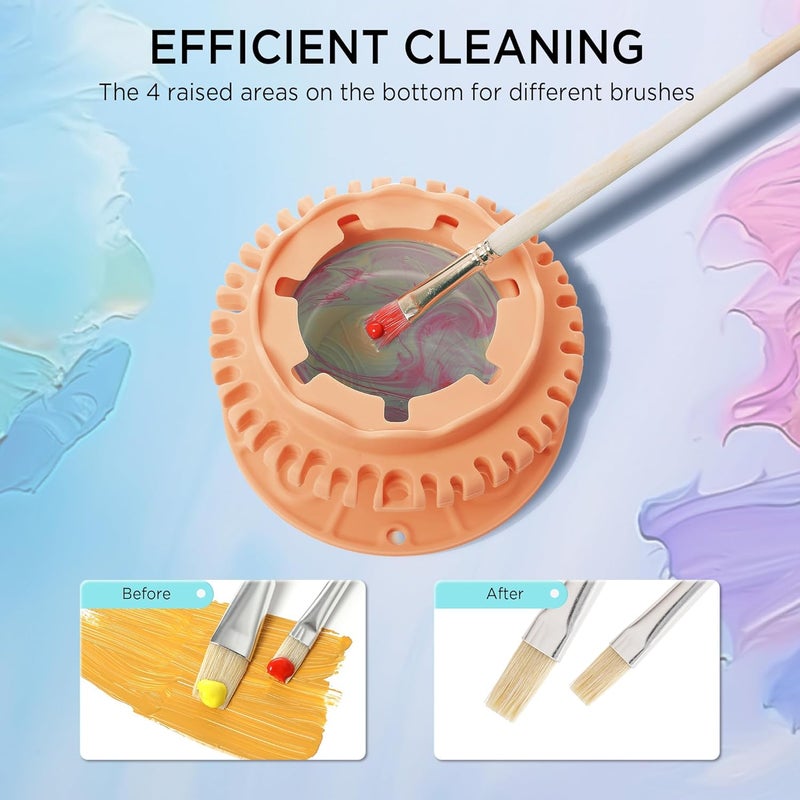 SESENSE Paint Brush Cleaner - Foldable Silicone Paint Brush Cleaner Rinse Cup with Palette and 40 Brush Storage Holder for Classroom Studio Outdoor Painting (1, Orange) - Image 2